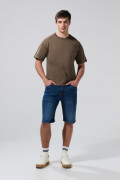 Bermuda tiro bajo slim en jean azul oscura con desgastes