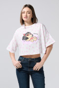 Camiseta oversize crop top crema con arte de Mafalda