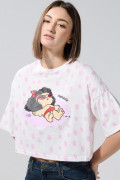 Camiseta oversize crop top crema con arte de Mafalda