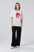 Camiseta oversize a rayas crema de Snoopy manga corta