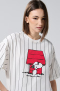 Camiseta oversize a rayas crema de Snoopy manga corta