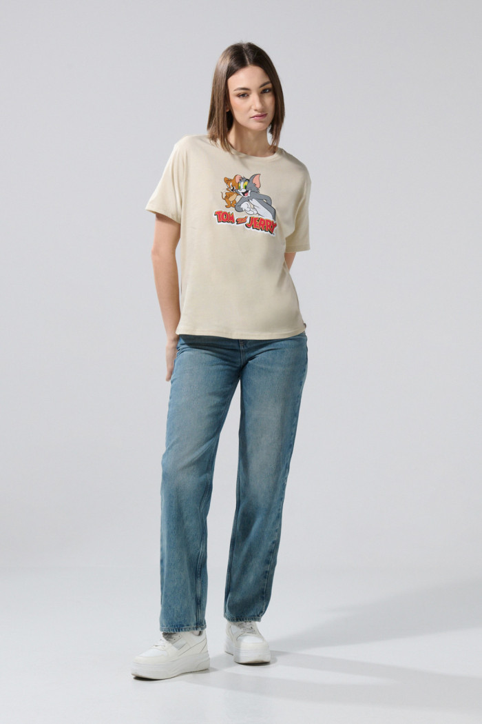 Camiseta kaki clara cuello redondo de Tom y Jerry