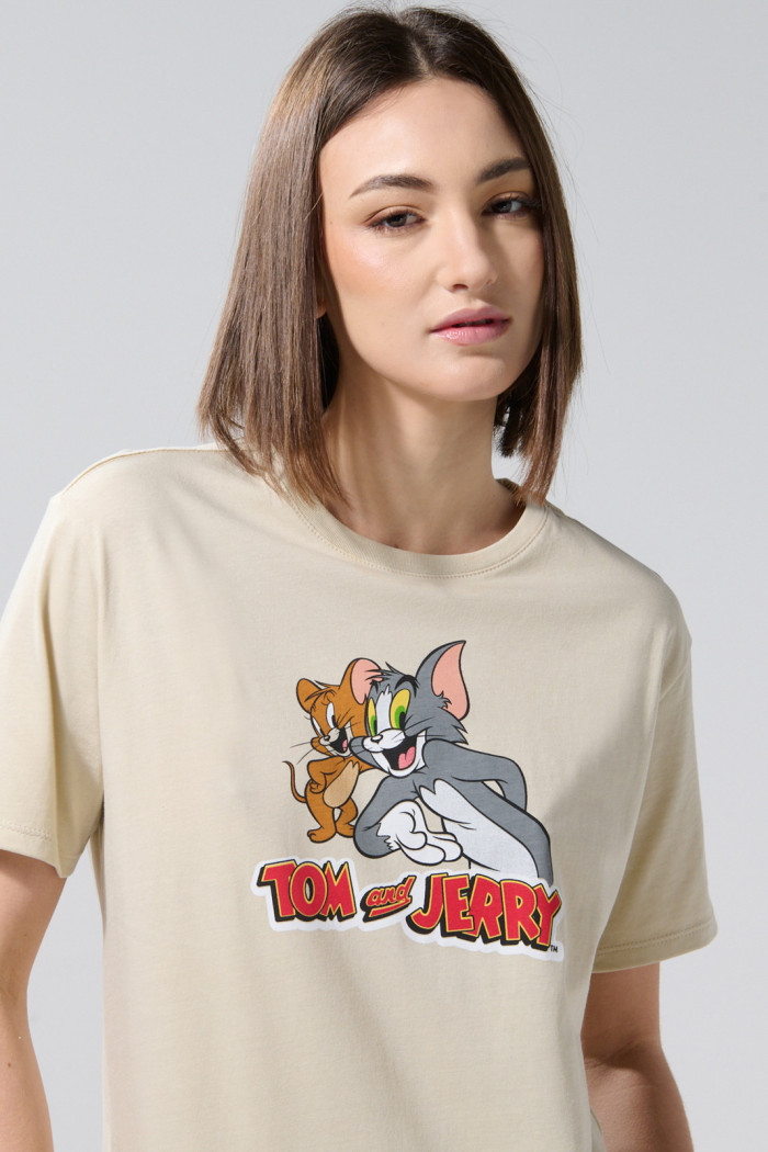 Camiseta kaki clara cuello redondo de Tom y Jerry