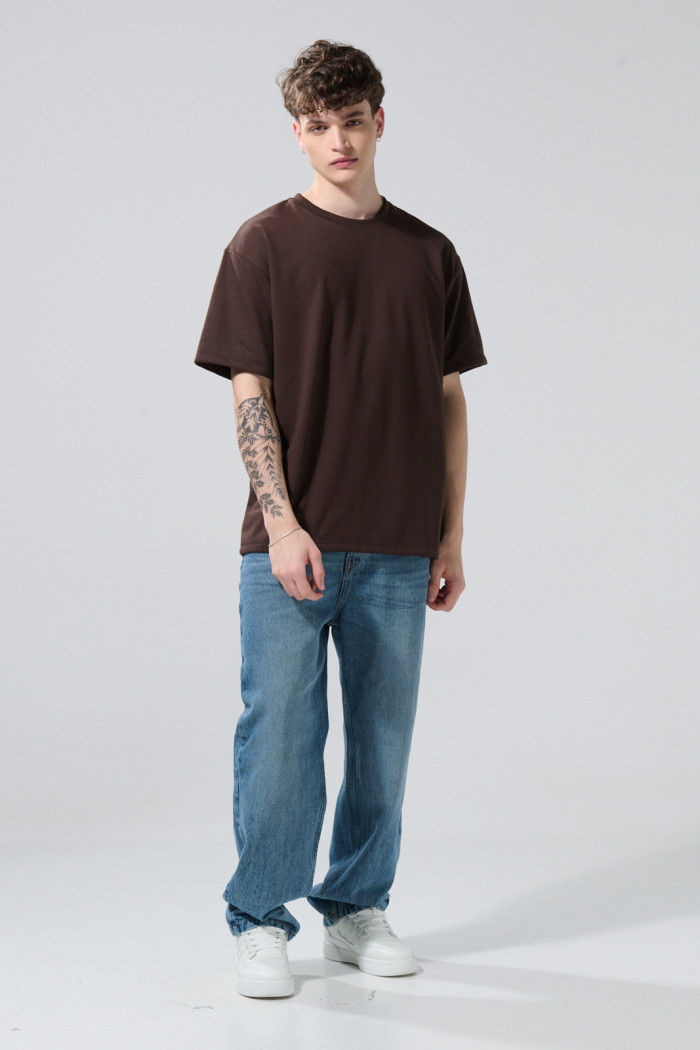 Camiseta unicolor manga corta oversize en tela gruesa