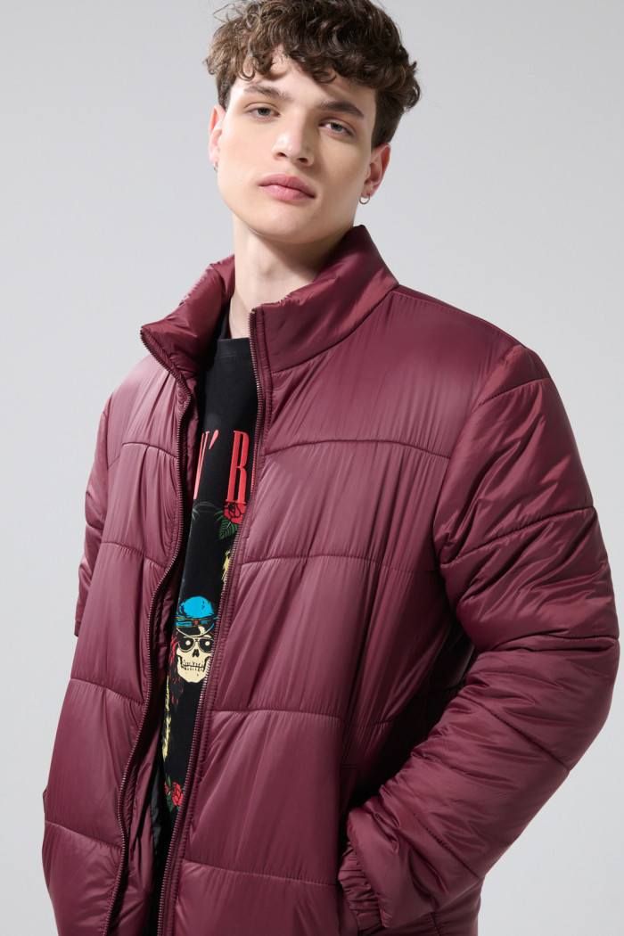 Cazadora Acolchada Para Hombre Color Rojo - Cuello Alto, 100% Poliamida - Estilo Urbano Y Cálido