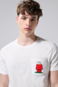 Camiseta crema de Snoopy manga corta con bolsillo