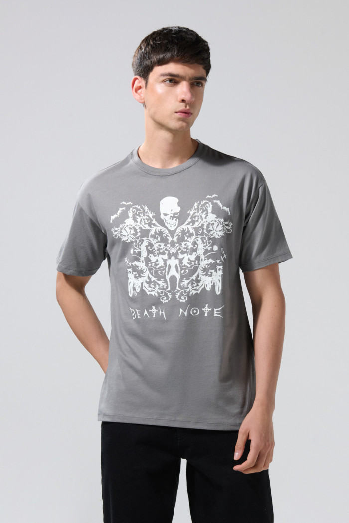 Camiseta manga corta gris con diseño de Death Note
