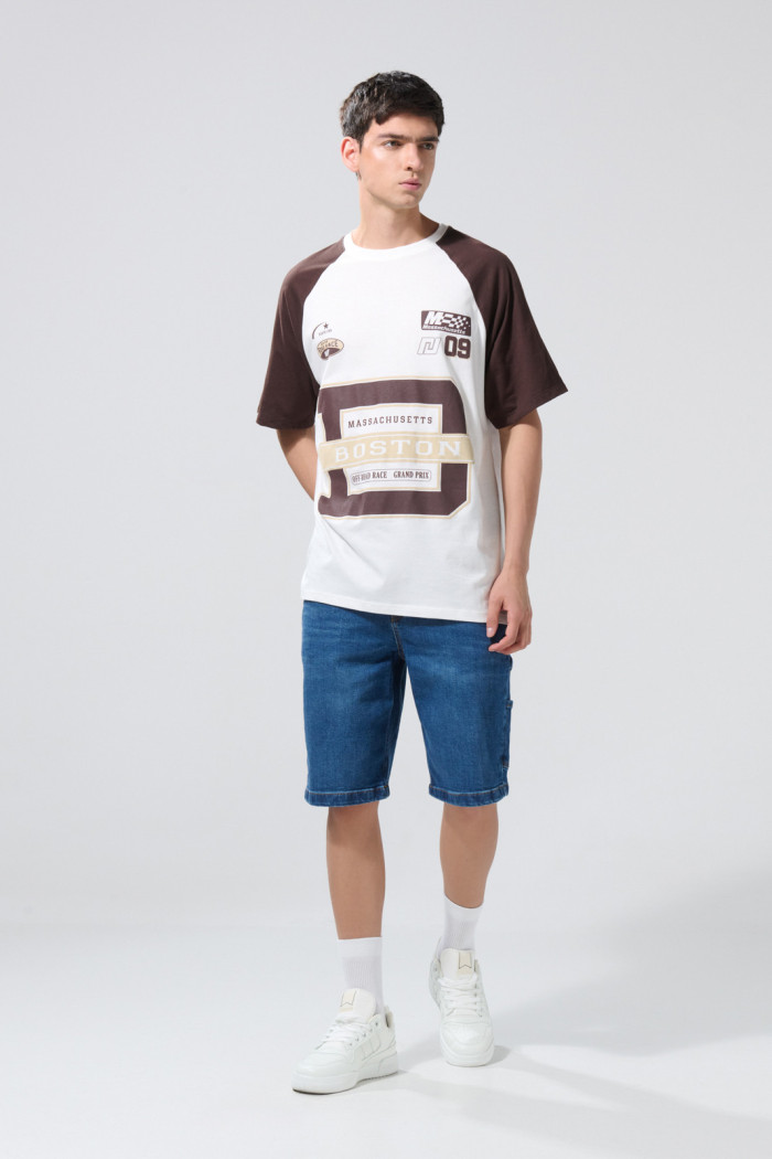 Camiseta manga ranglan crema oversize college