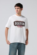 Camiseta college crema clara manga corta en algodón