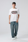 Camiseta college crema clara manga corta en algodón