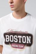Camiseta college crema clara manga corta en algodón