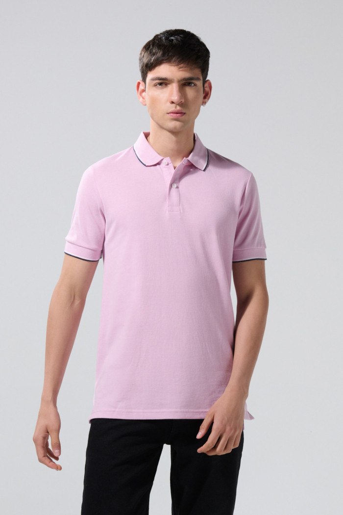 Camiseta polo unicolor manga corta con aberturas