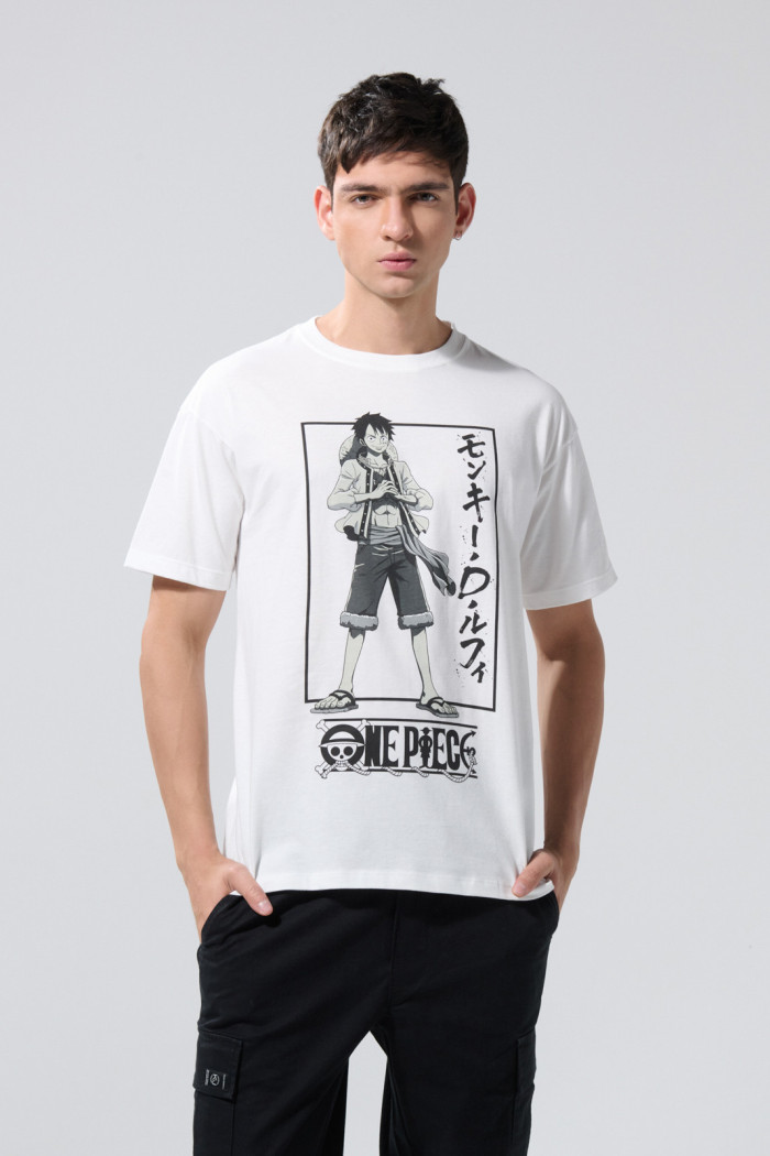 Camiseta crema clara oversize manga corta de One Piece