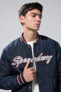 Chaqueta bomber college azul intensa con rectilíneos