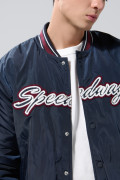 Chaqueta bomber college azul intensa con rectilíneos