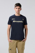 Camiseta cuello redondo college azul en algodón