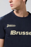 Camiseta cuello redondo college azul en algodón