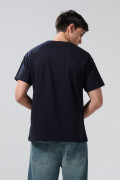 Camiseta azul intensa en algodón college manga corta