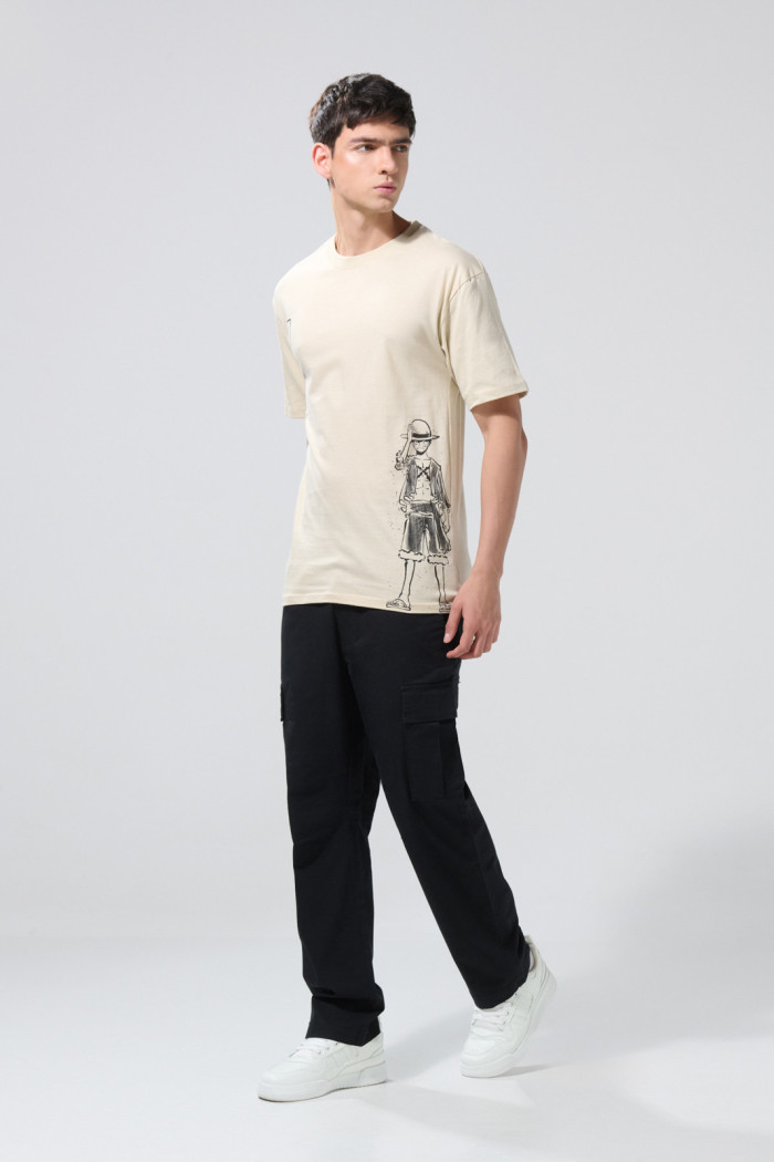Camiseta kaki clara de One Piece con manga corta