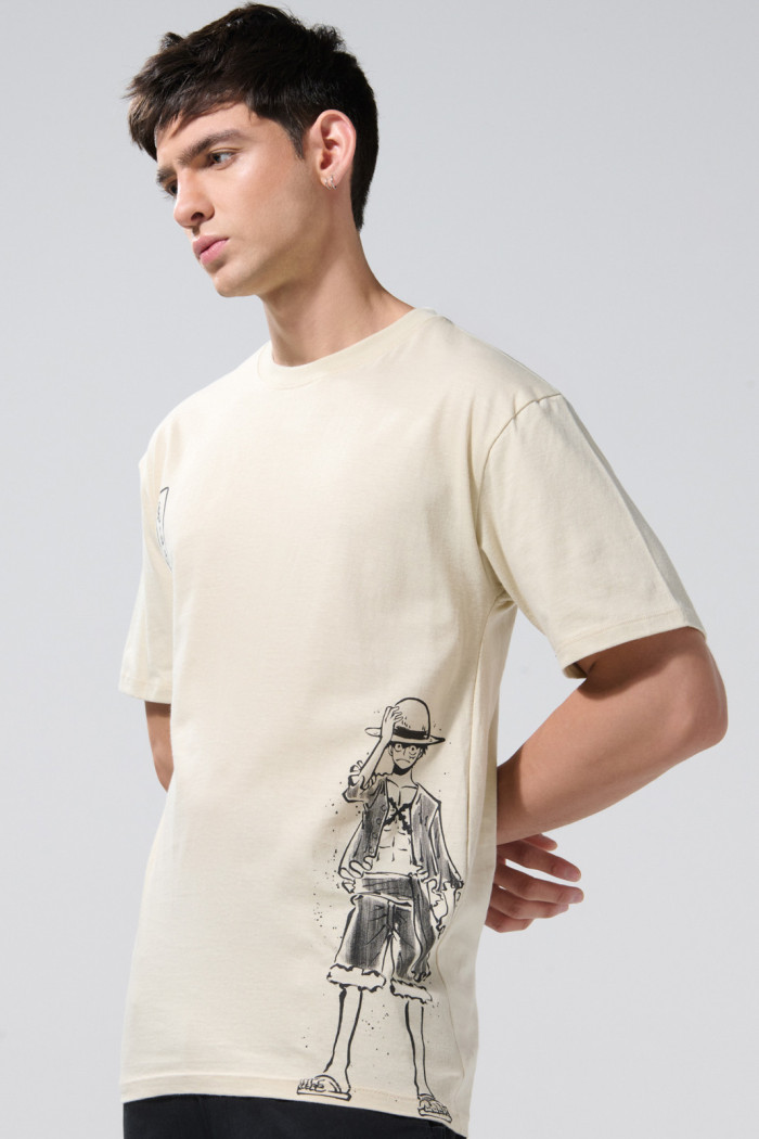 Camiseta kaki clara de One Piece con manga corta