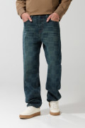 Jean 90´S azul oscuro con cuadros, bota ancha y tiro medio