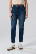 Jean mom bota recta tiro súper alto azul oscuro