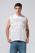 Camiseta oversize manga sisa crema con estampado