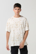 Camiseta crema clara manga corta oversize con efecto tie dye