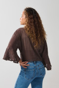 Blusa crop en algodón unicolor con manga 3/4