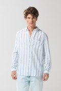Camisa unicolor a rayas con cuello button down en algodón