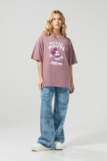 Camiseta oversize manga corta rosada con arte de Mickey