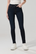 Jean azul intenso jegging con costuras cafés y tiro alto
