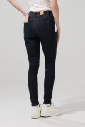 Jean azul intenso jegging con costuras cafés y tiro alto